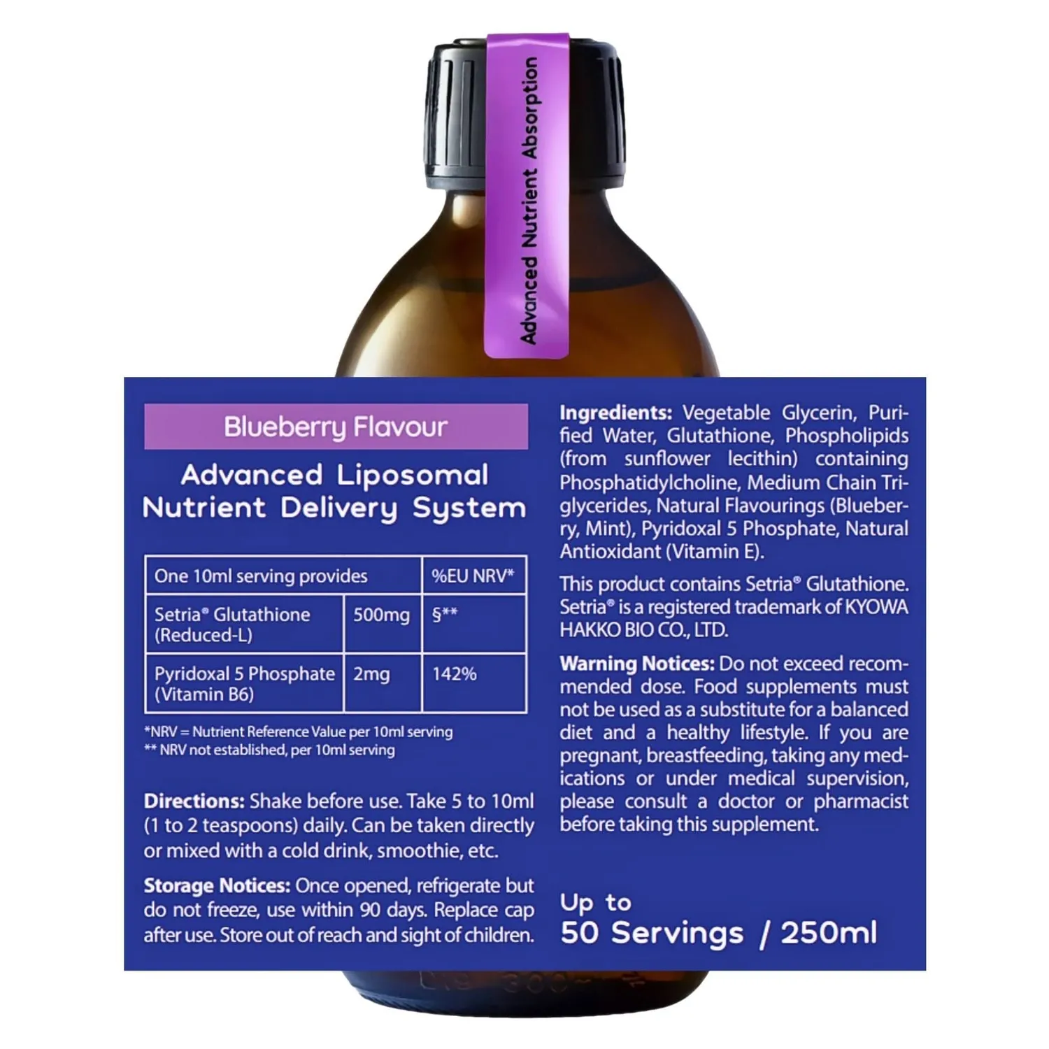 Well Actually Liposomal Glutathione 500mg kosttilskudd 250ml blåbær