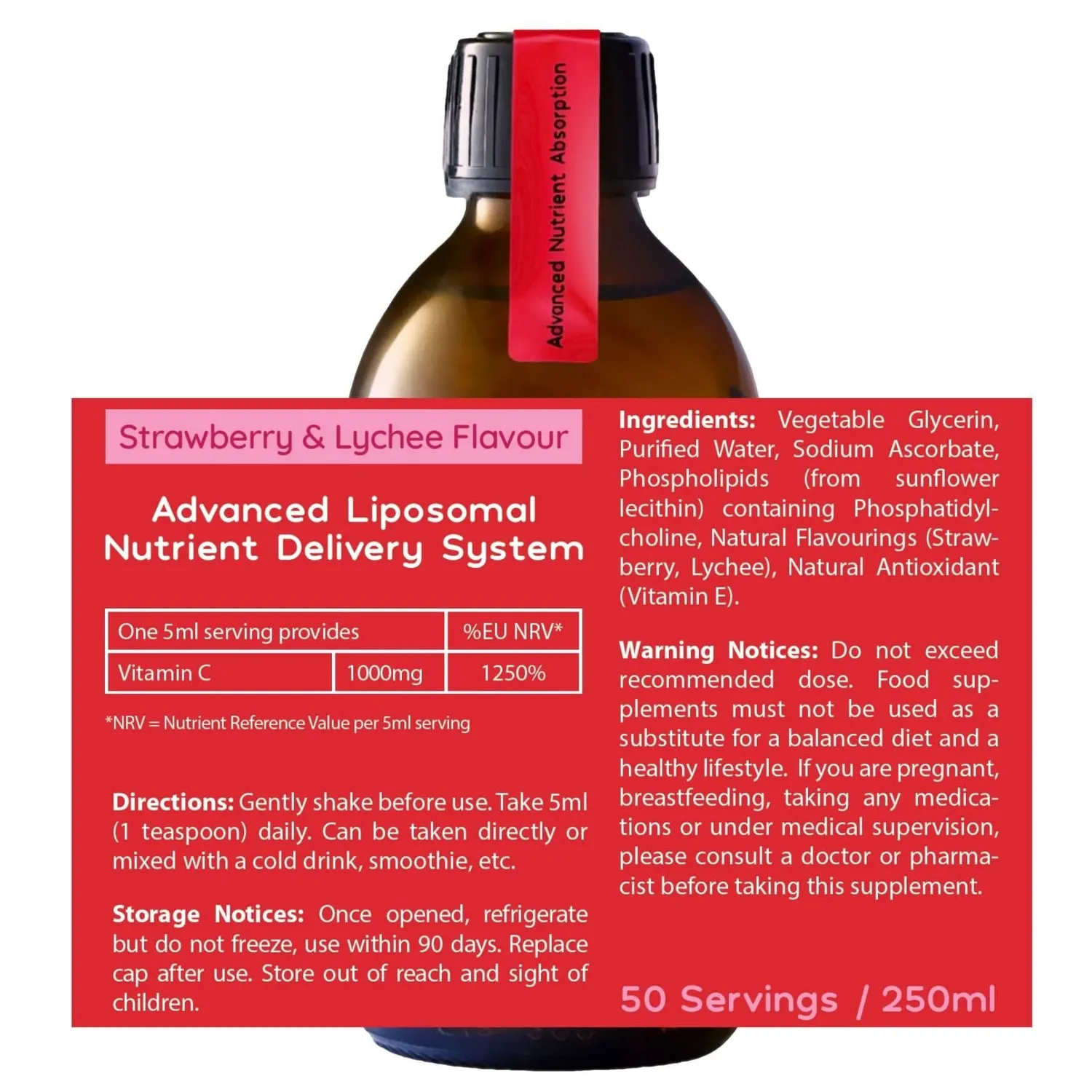 Well Actually Liposomal vitamin C 250ml jordbær litchi