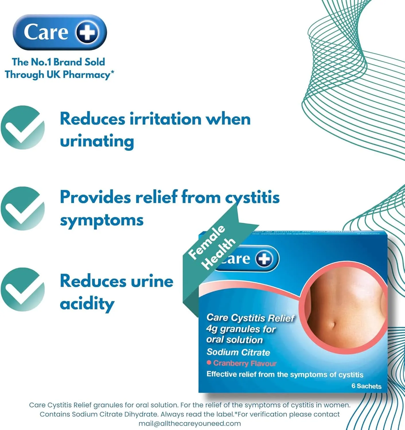 Care+ Cystitis Relief miksturpulver 6 poser blærekatarr