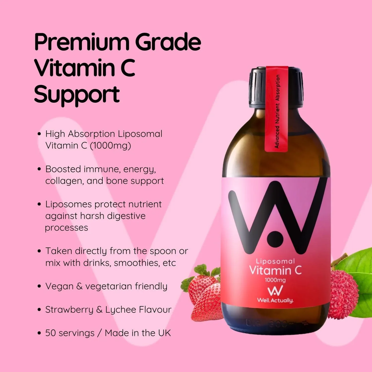 Well Actually Liposomal vitamin C 250ml jordbær litchi