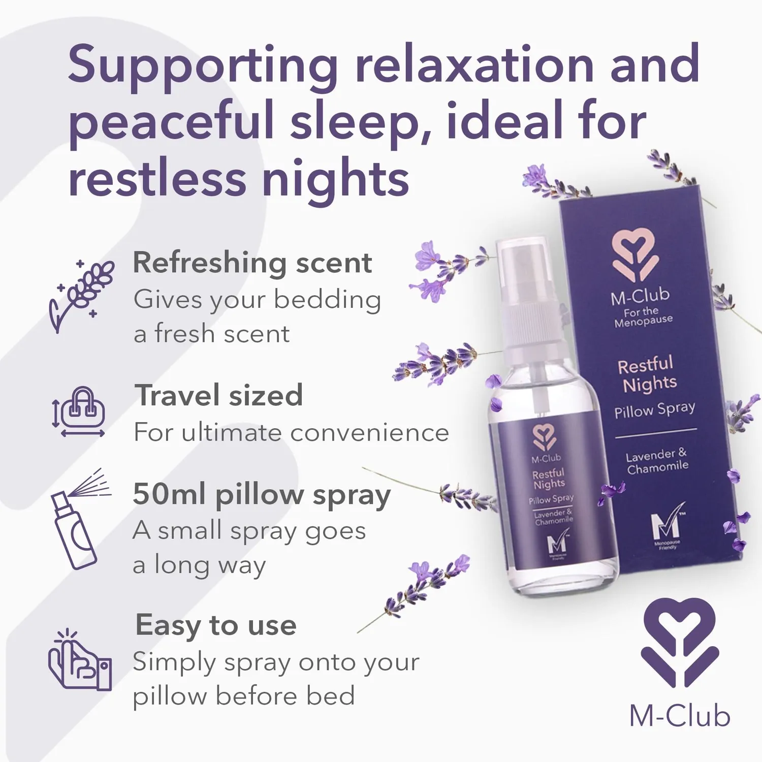 M-Club Restful Nights putspray 50 ml beroligende natteduft