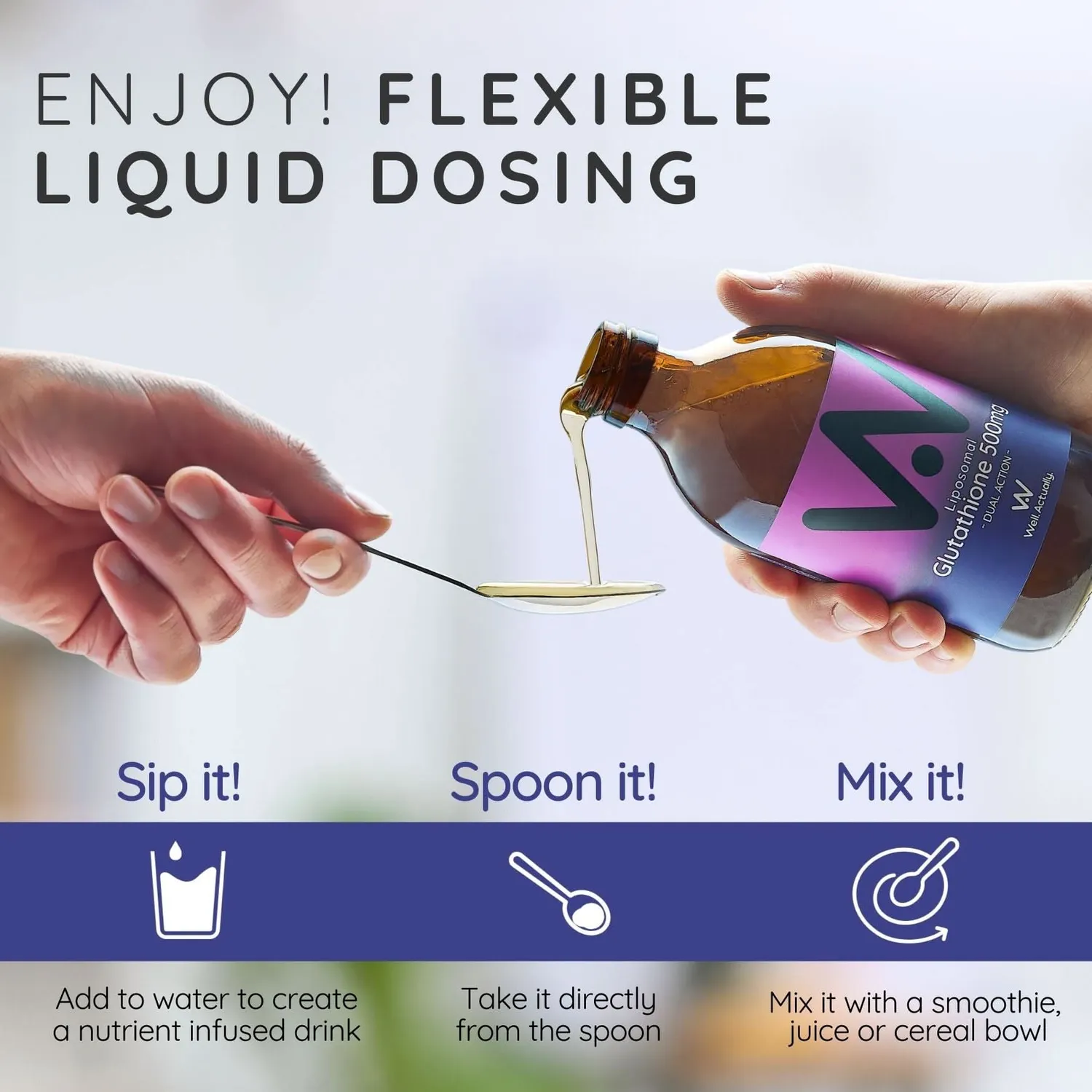 Well Actually Liposomal Glutathione 500mg kosttilskudd 250ml blåbær