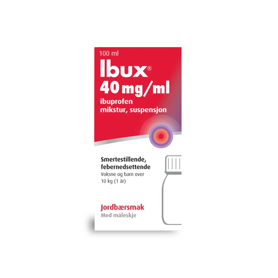 Ibux 40 mg/ml mikstur jordbærsmak barn
