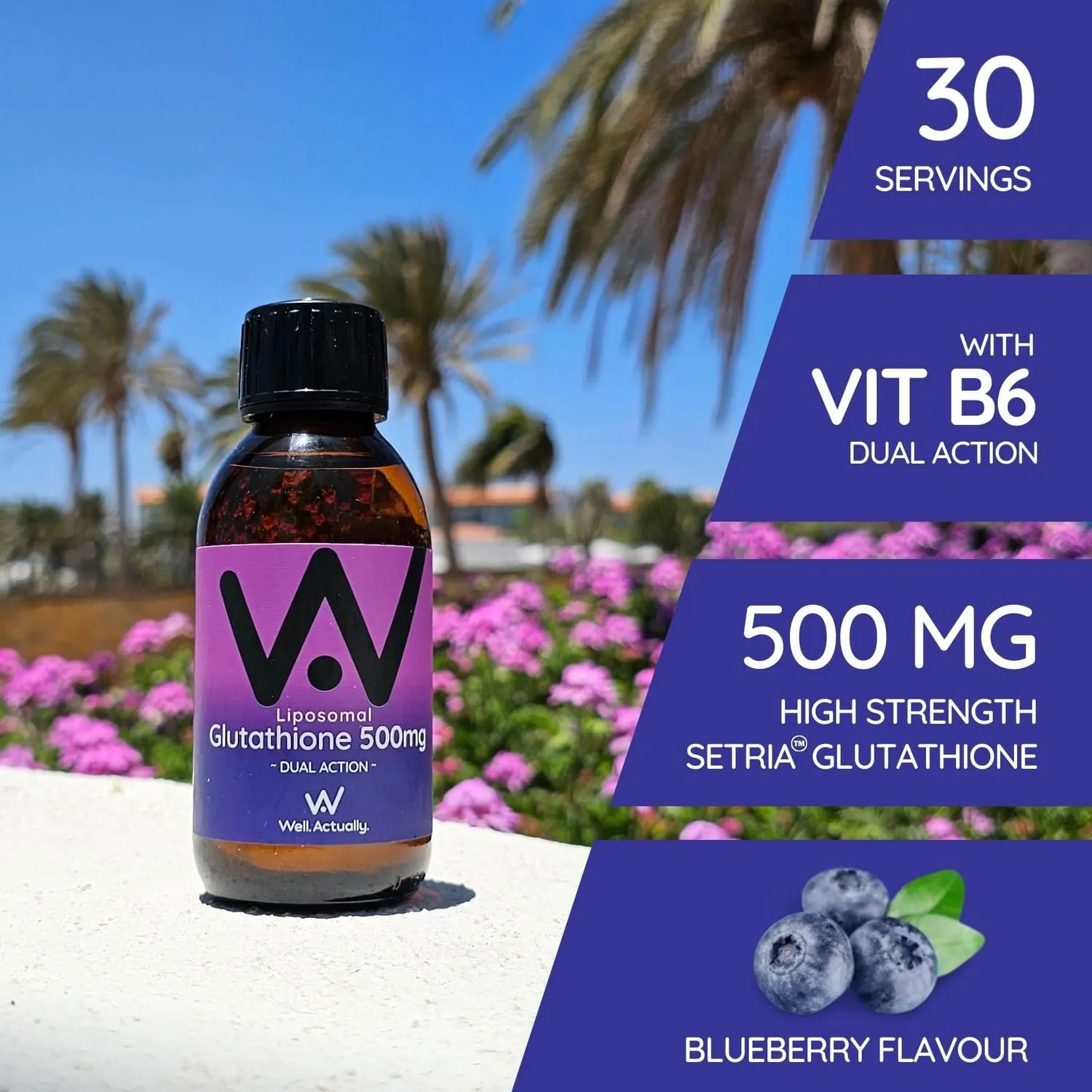 Well Actually Liposomal Glutathione kosttilskudd blåbær 150 ml
