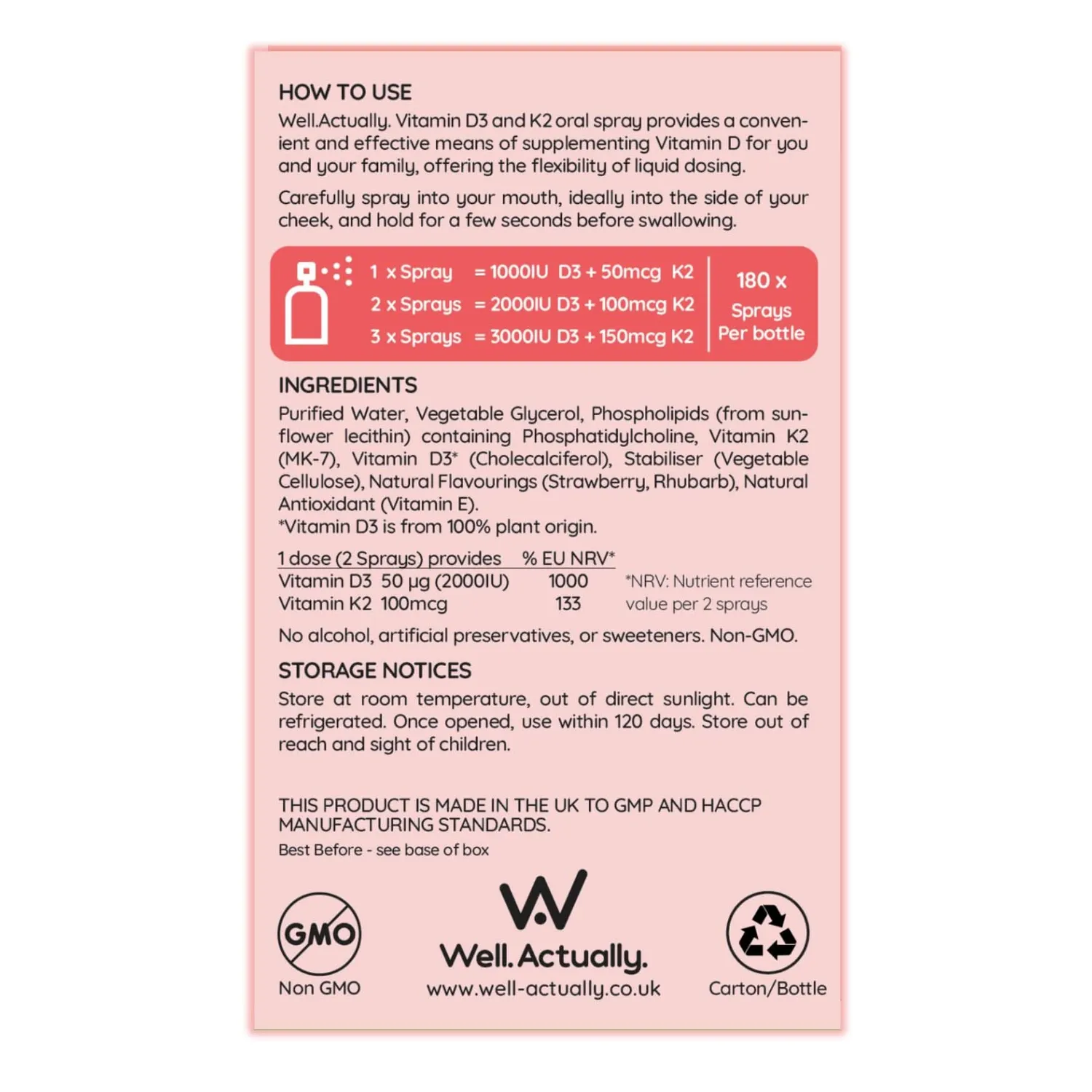 Well. Actually. Liposomal D3+K2 vitaminspray jordbær 25 ml