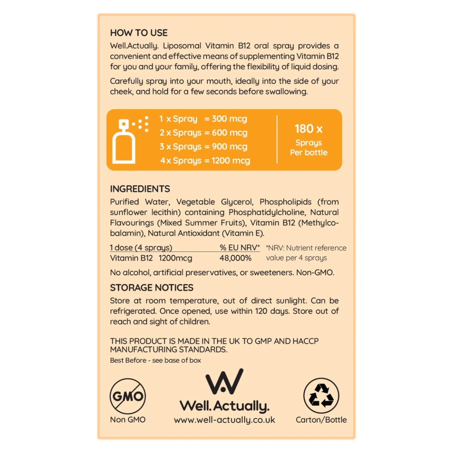 Well. Actually. Liposomal Vitamin B12 300-1200mcg spray 25ml frukt