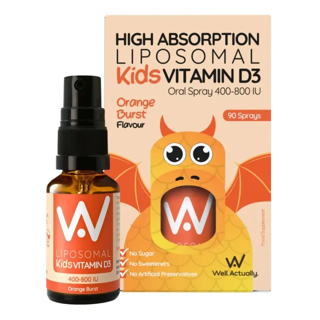 Well Actually Kids Liposomal Vitamin D3 spray 15 ml appelsin