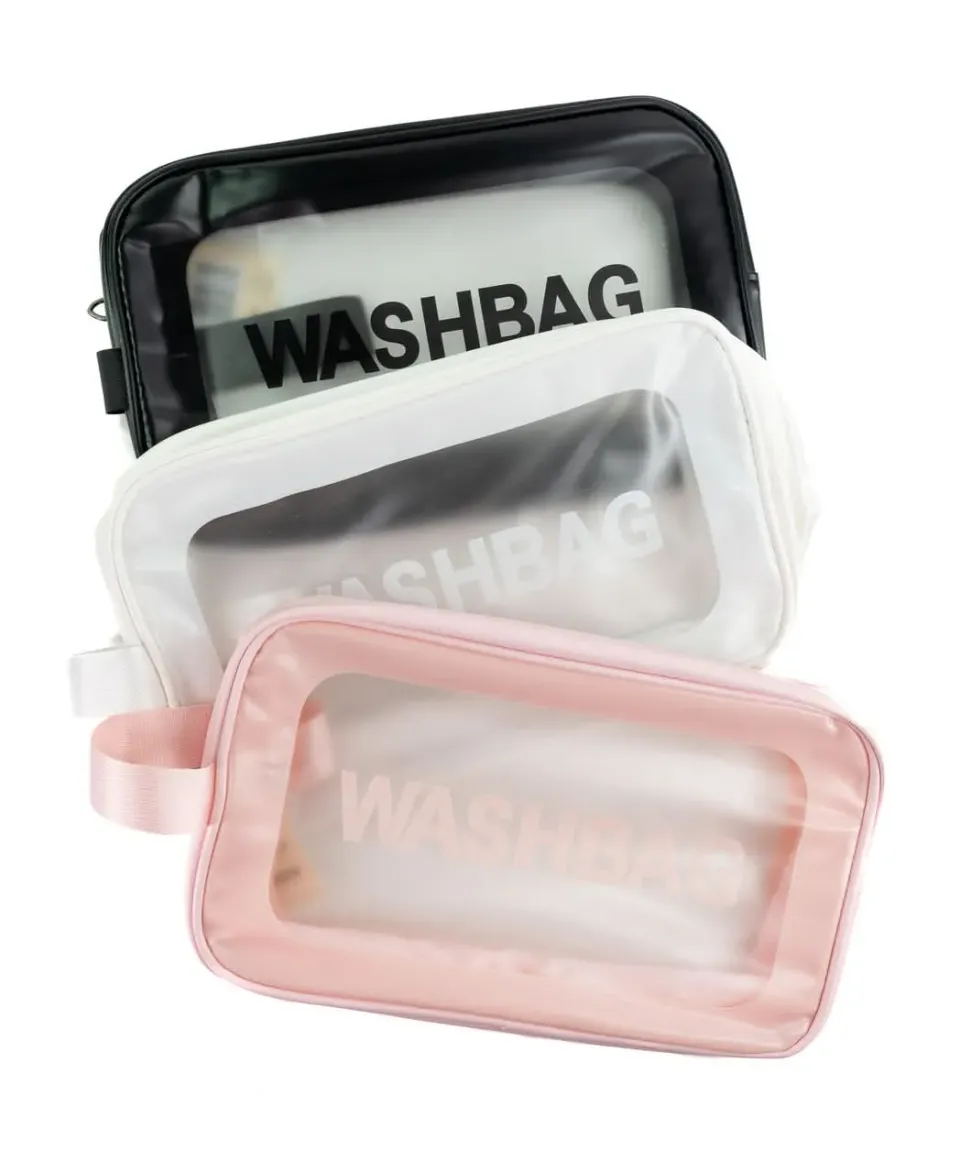 CS Beauty Clear Wash Bag toalettmappe gjennomsiktig med stropp