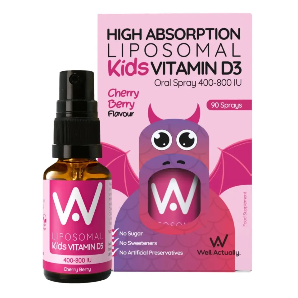 Well Actually Kids Liposomal Vitamin D3 spray 15 ml kirsebær