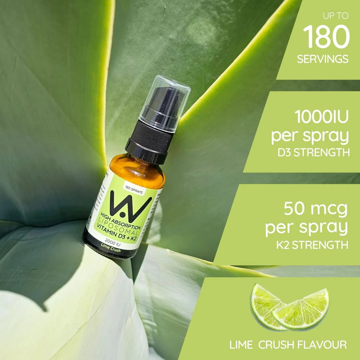Well Actually Liposomal Vitamin D3+K2 spray 25ml lime