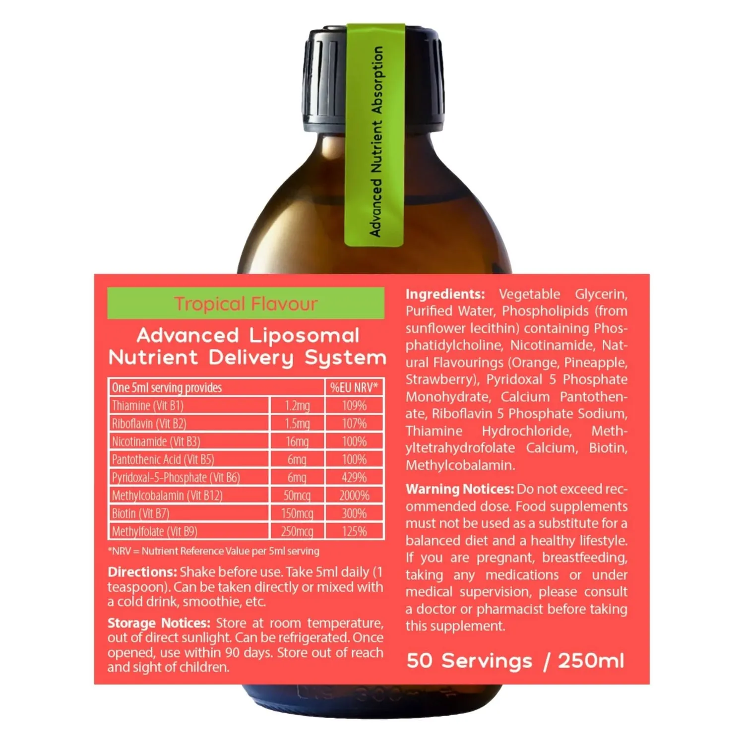 Well Actually Liposomal Vitamin B Complex vitamintilskudd tropisk 250 ml
