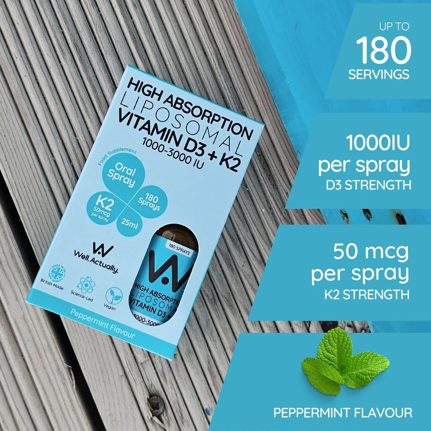 Well. Actually. Liposomal Vitamin D3+K2 spray 1000-3000IU 25 ml