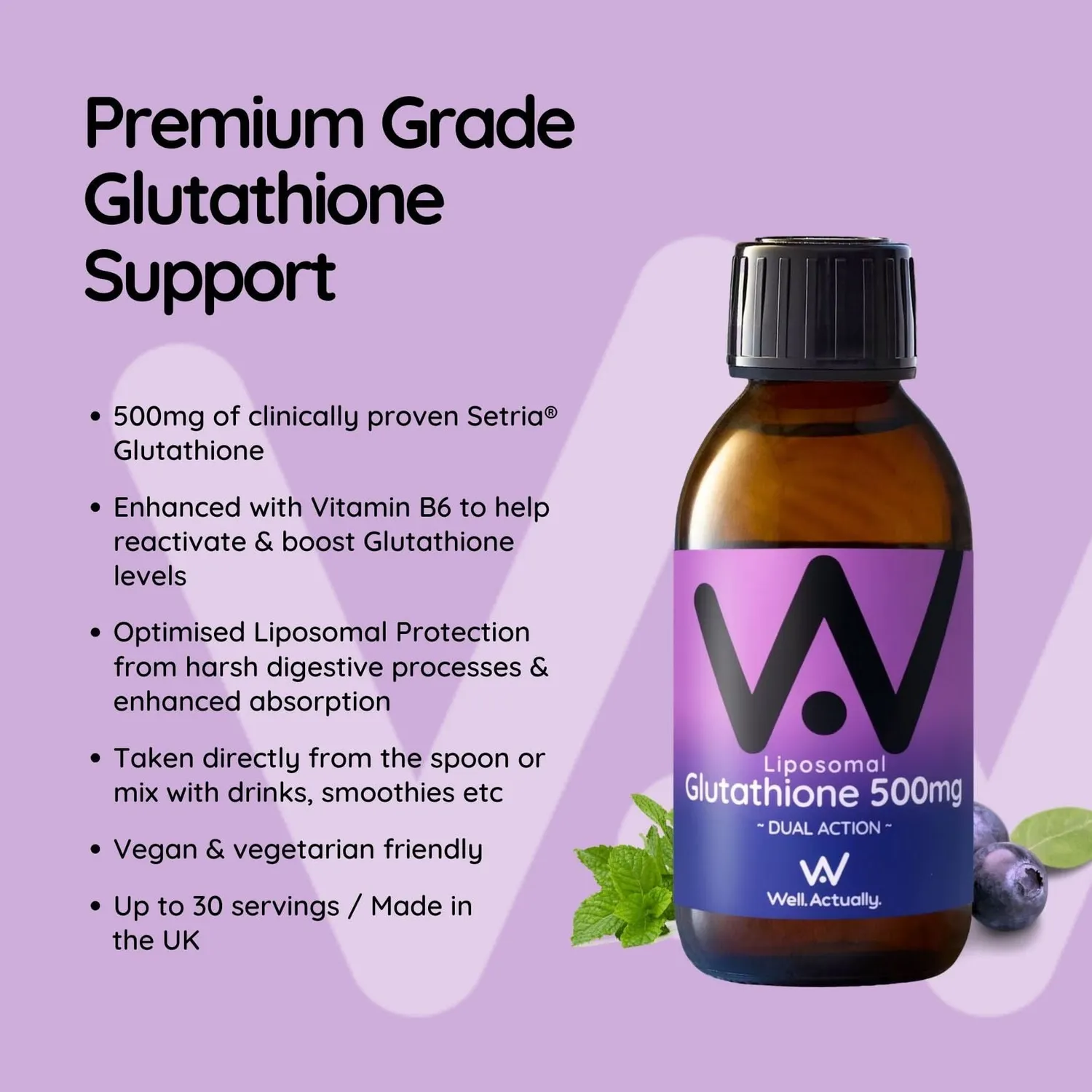Well Actually Liposomal Glutathione kosttilskudd blåbær 150 ml