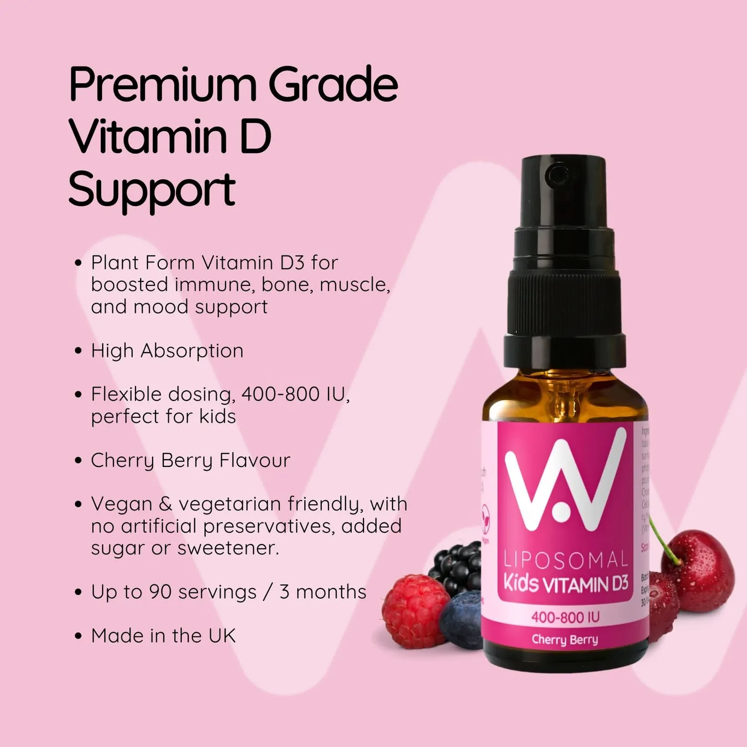 Well Actually Kids Liposomal Vitamin D3 spray 15 ml kirsebær