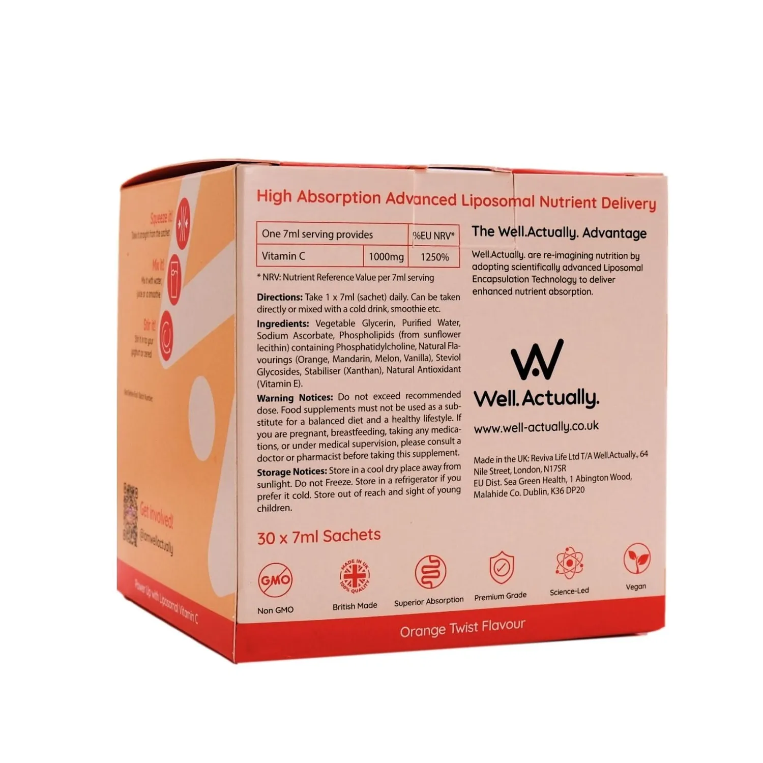 Well Actually Liposomal Vitamin C 1000 mg pulver 30 poser appelsin
