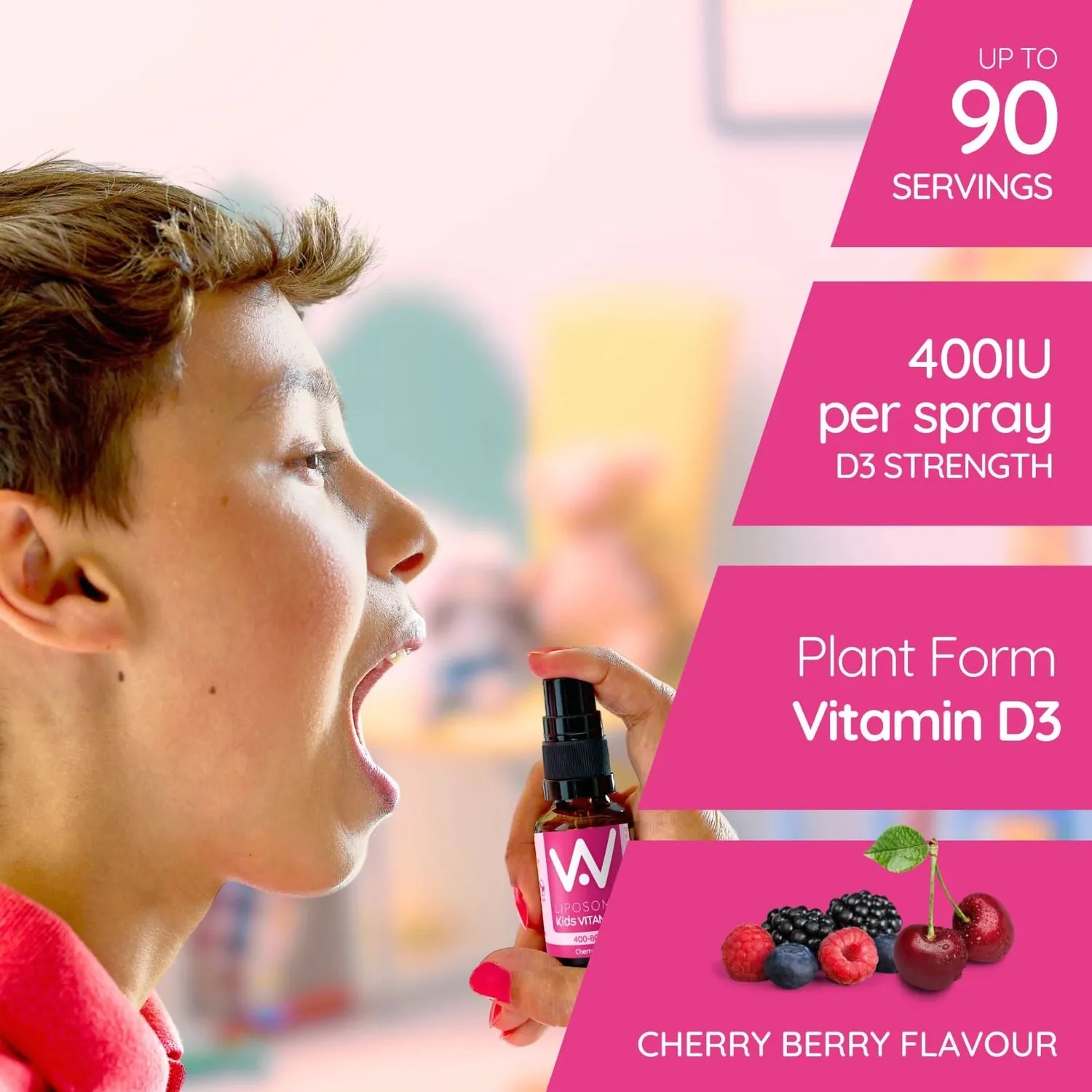 Well Actually Kids Liposomal Vitamin D3 spray 15 ml kirsebær