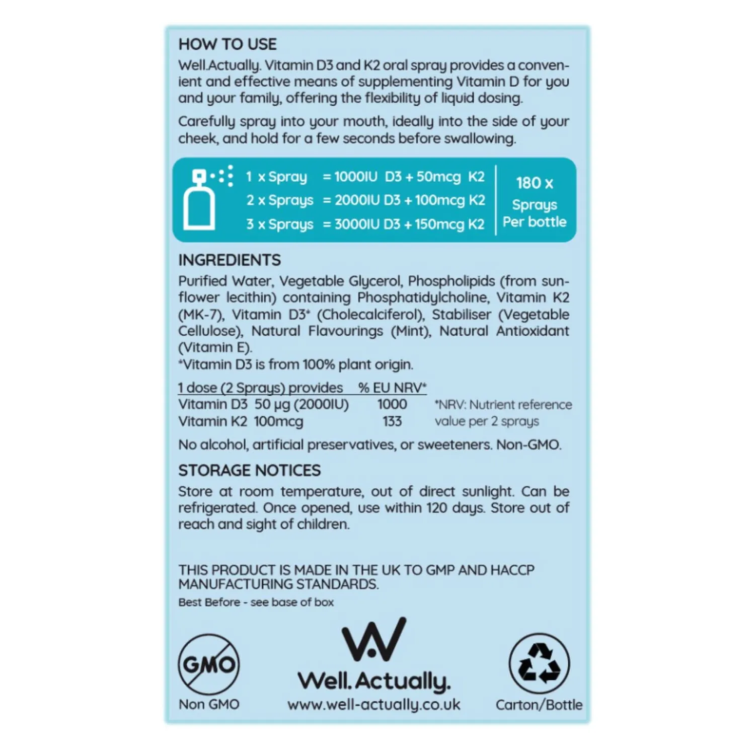 Well. Actually. Liposomal Vitamin D3+K2 spray 1000-3000IU 25 ml