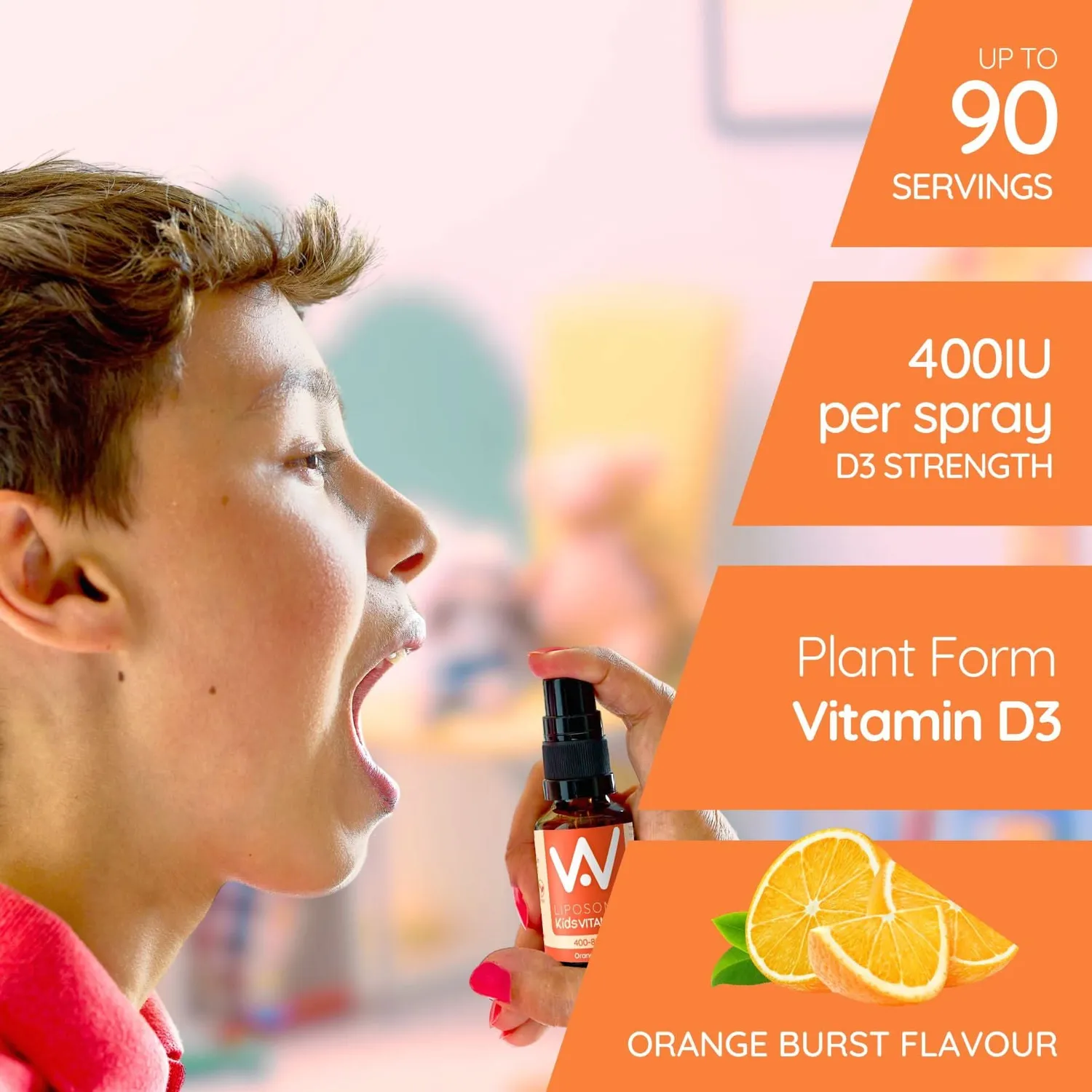 Well Actually Kids Liposomal Vitamin D3 spray 15 ml appelsin