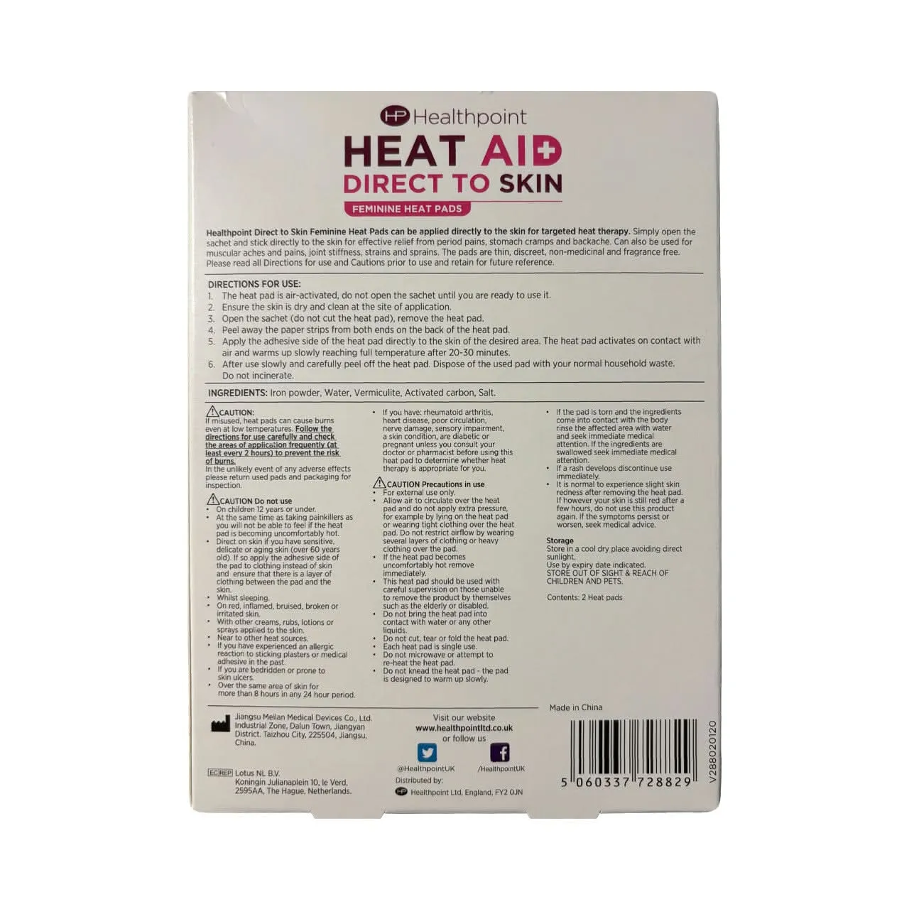 Healthpoint Heat Aid Feminine Direct to Skin Pad varmepute 2-pakning