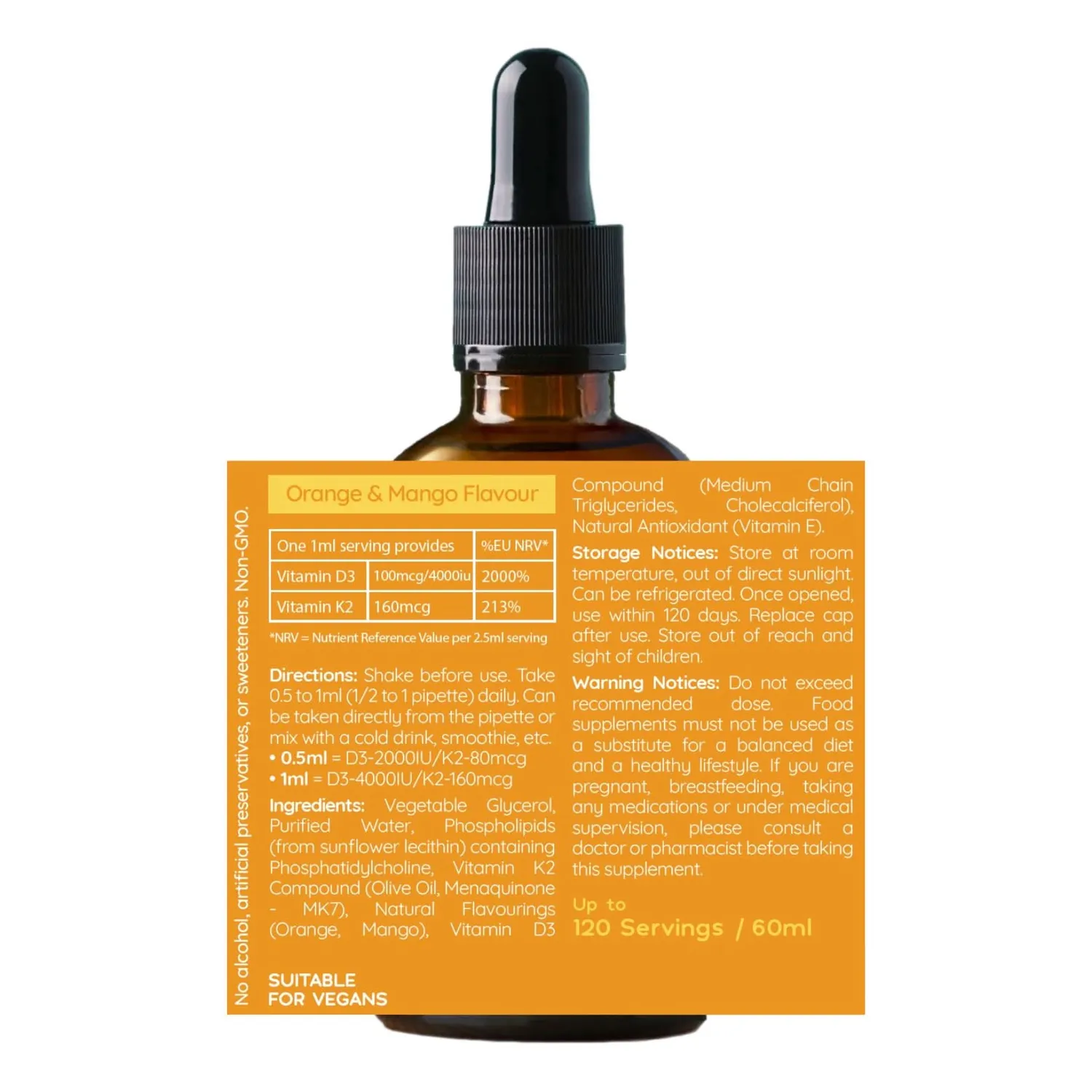 Well Actually Liposomal D3+K2 vitamintilskudd appelsin mango 60 ml