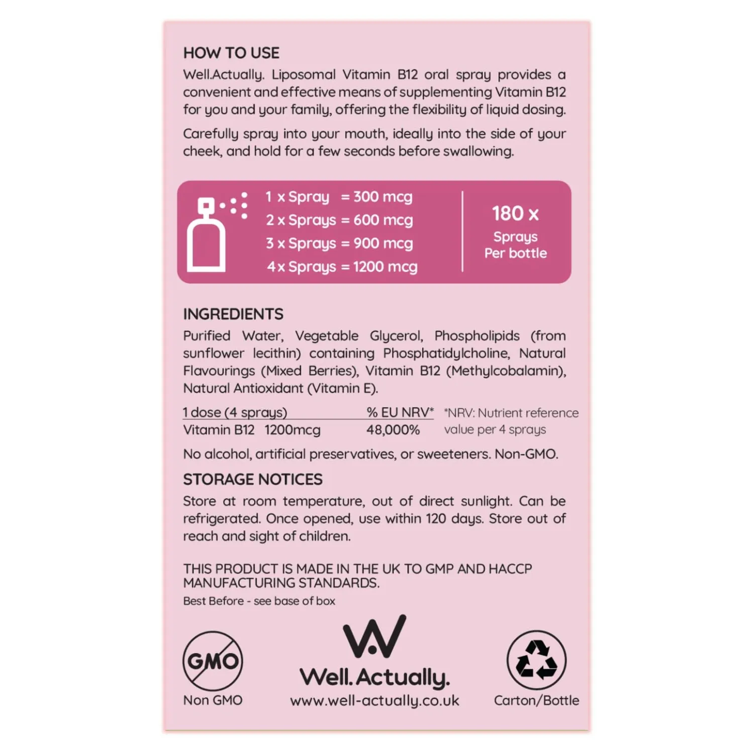 Well Actually Liposomal Vitamin B12 spray 25ml very berry